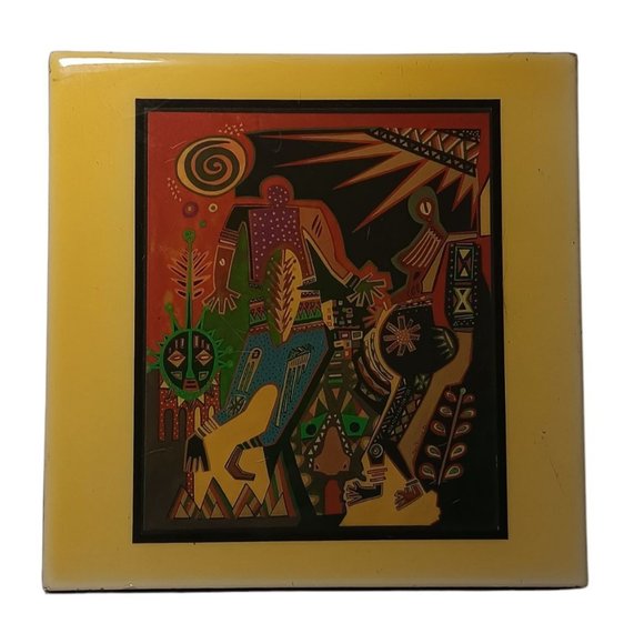 Great Expectation Tribal Art Tile by Steve Hazard 1995 Trivet Vibrant Colors